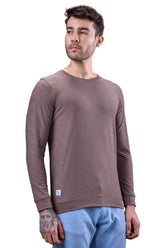 Brown Textured Full Sleeves T-Shirt